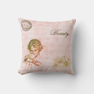 Vintag Pink Moderne Elegante Blume Girl-Kaffee Kissen
