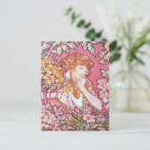 Vintag Pink Mucha Art Postkarte (Stehend Vorderseite)