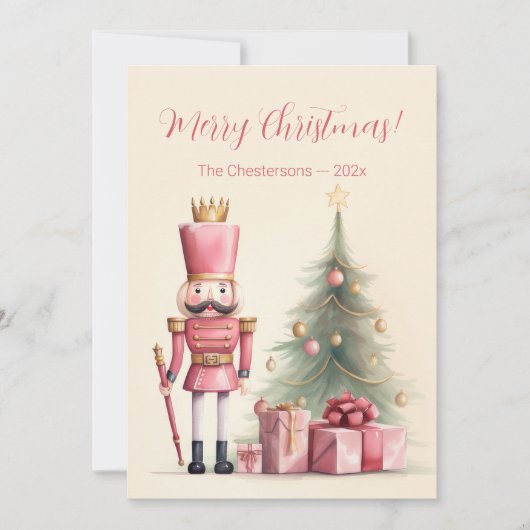 Vintag Pink Nutcracker Weihnachtskarte Feiertagskarte (Vorderseite)