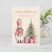 Vintag Pink Nutcracker Weihnachtskarte Feiertagskarte (Stehend Vorderseite)