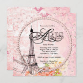 Vintag Pink Paris Baby Dusche Einladungen (Vorne/Hinten)