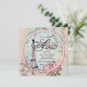 Vintag Pink Paris Baby Dusche Einladungen (Stehend Vorderseite)