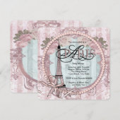 Vintag Pink Paris Baby Dusche Einladungen (Vorne/Hinten)