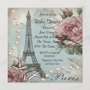 Vintag Pink Paris Babydusche Einladungen