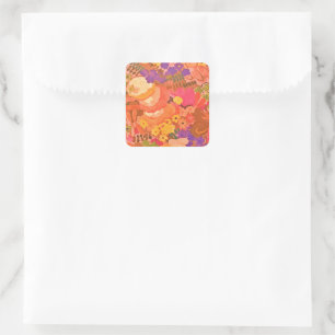 Vintag Pink Peach Blume Botanische Wasserfarbe Quadratischer Aufkleber