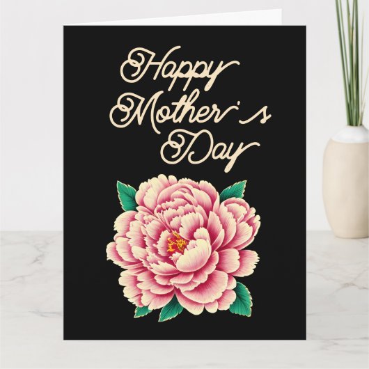 Vintag Pink Peony Blume Black Happy Mother Day Karte (Vorderseite)