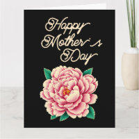 Vintag Pink Peony Blume Black Happy Mother Day