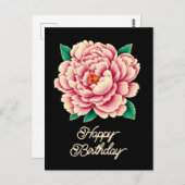 Vintag Pink Peony Blume Happy Birthday Postkarte (Vorne/Hinten)