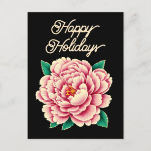 Vintag Pink Peony Blumen Black Holiday Postkarte
