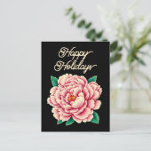 Vintag Pink Peony Blumen Black Holiday Postkarte (Stehend Vorderseite)