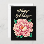 Vintag Pink Peony Blumen Black Holiday Postkarte (Vorne/Hinten)