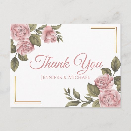 Vintag Pink Peony Elegant Wedding Vielen Dank Postkarte (Vorderseite)