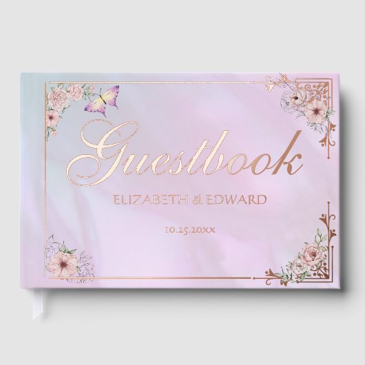 Vintag Pink Periwinkle Peony Gästebuch (Vorderseite)