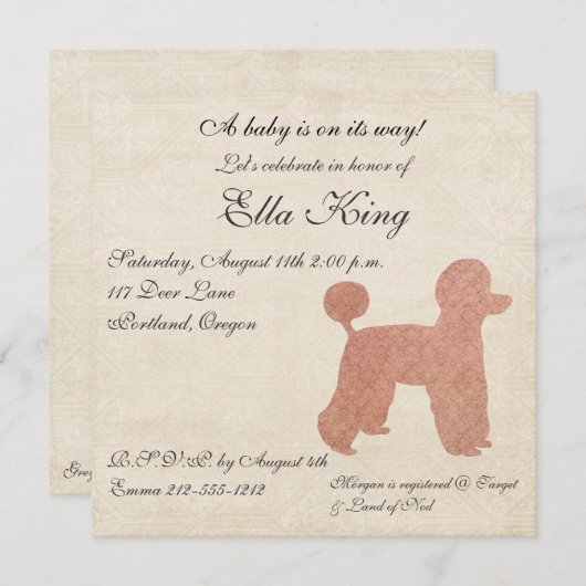 Vintag Pink Poodle Silhouette Kindereinladung Einladung (Vorne/Hinten)