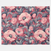 Vintag Pink Poppies floral Fleecedecke (Vorderseite (Horizontal))