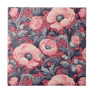 Vintag Pink Poppies floral Fliese