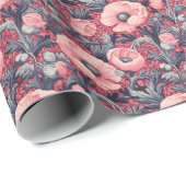 Vintag Pink Poppies floral Geschenkpapier (Rolleneckpunkt)