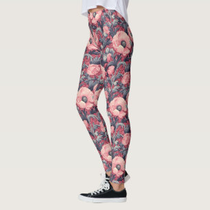 Vintag Pink Poppies floral Leggings