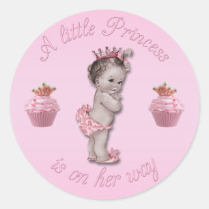 Vintag Pink Princess Baby & Cupcakes Dusche Runder Aufkleber