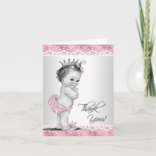 Vintag Pink Princess Baby Dusche Danke Karten (Vorderseite)