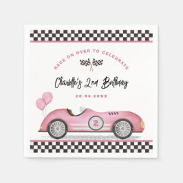 Vintag Pink Racing Car Two Fast Girl 2. Geburtstag Serviette