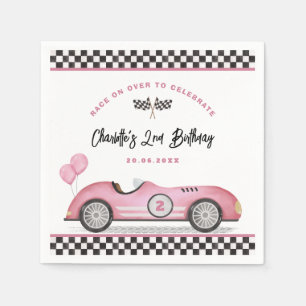 Vintag Pink Racing Car Two Fast Girl 2. Geburtstag Serviette