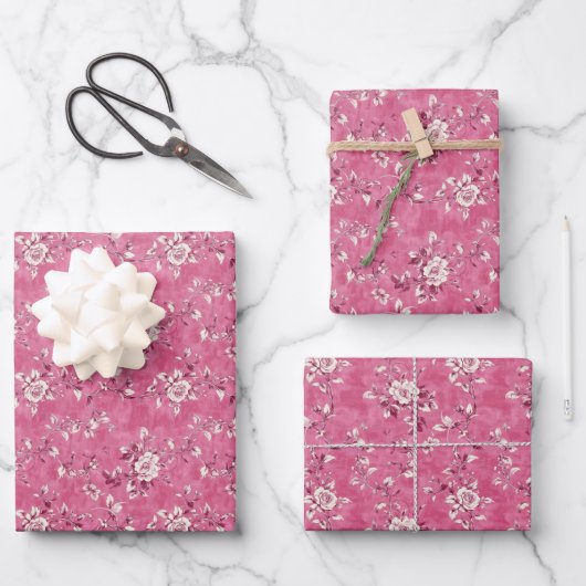 Vintag Pink Rose Chinoiserie Geschenkpapier Set (Vorderseite)