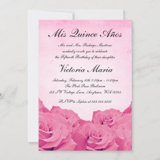 Vintag Pink Rose Quinceanera Geburtstagsparty Einladung