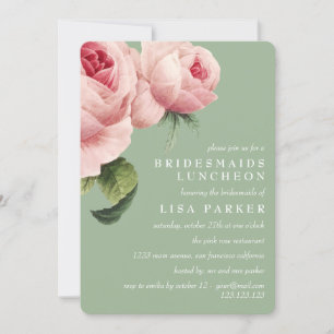 Vintag Pink Rose Sage Bridesmaid Luncheon Hochzeit Einladung
