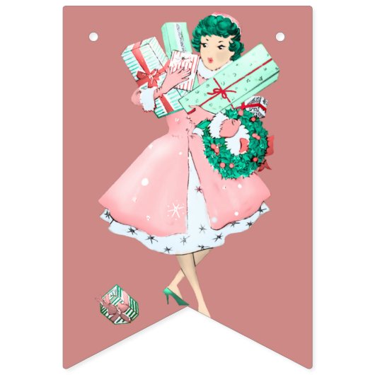Vintag Pink + Rose Weihnachtsbanner Wimpelkette (Zweite Fahne)
