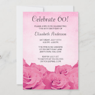 Vintag Pink Roses 60. Geburtstagsparty Einladung