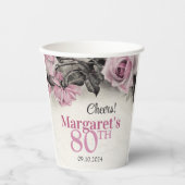 Vintag Pink Roses 80. Geburtstag Pappbecher (Vorderseite)