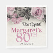 Vintag Pink Roses 80. Geburtstag Serviette (Vorderseite)