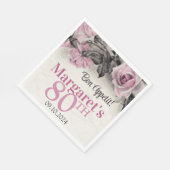 Vintag Pink Roses 80. Geburtstag Serviette (Ecke)