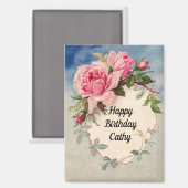 Vintag Pink Roses Birthday Magnet (Vorderseite/Rückseite)