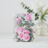Vintag Pink Roses Bouquet Postkarte (Stehend Vorderseite)