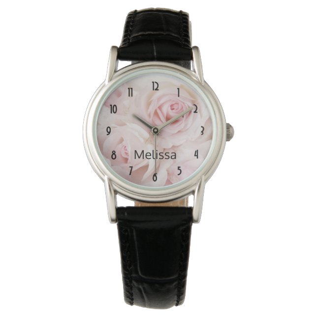 Vintag Pink Roses Elegante Bouquet Armbanduhr (Vorderseite)