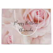Vintag Pink Roses Elegante Bouquet Geburtstag Große Geschenktüte (Vorderseite)