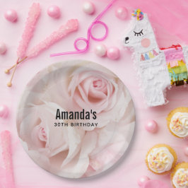 Vintag Pink Roses Elegante Bouquet Geburtstag Pappteller