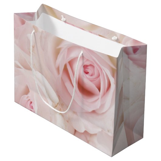Vintag Pink Roses Elegante Bouquet Große Geschenktüte (Vorderseite Schrägansicht)