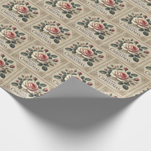 Vintag Pink Roses Frohe Weihnachten Geschenkpapier (Ecke)