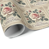 Vintag Pink Roses Frohe Weihnachten Geschenkpapier (Rolleneckpunkt)