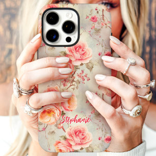 Vintag Pink Roses Romantischer Individuelle Name iPhone 16 Pro Max Hülle
