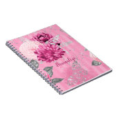 Vintag Pink Roses Silver Glitzer Butterfly Notizblock (Rechte Seite)