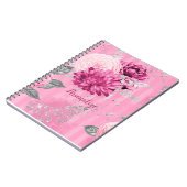 Vintag Pink Roses Silver Glitzer Butterfly Notizblock (Linke Seite)