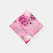 Vintag Pink Roses Silver Glitzer Butterfly Serviette (Ecke)
