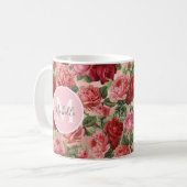 Vintag Pink Rote Rose Floral Monogrammatisierte Ta Kaffeetasse (Vorderseite Links)