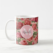 Vintag Pink Rote Rose Floral Monogrammatisierte Ta Kaffeetasse (Links)