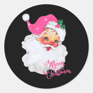Vintag Pink Santa Claus Frohe Weihnachten Pajamas Runder Aufkleber