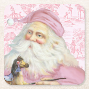 Vintag Pink Santa Claus Toile de Jouy Pattern Rechteckiger Pappuntersetzer
